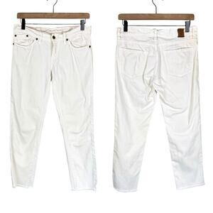 Raleigh Denim Workshop White Rigid Denim Frayed Cropped Low Rise Jeans